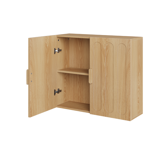Armoire Murale Salle De Bain, 2 Portes, étagères Réglables, Design Moderne, Chêne