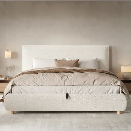 Lit Coffre 180x200 Cm, Lit Double, Sommier à Lattes, Coffre Hydraulique, Tête De Lit, Blanc