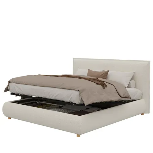 Lit Coffre 180x200 Cm, Lit Double, Sommier à Lattes, Coffre Hydraulique, Tête De Lit, Blanc