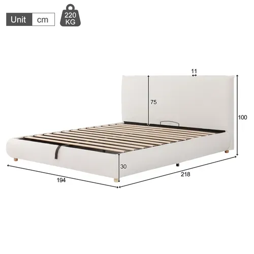Lit Coffre 180x200 Cm, Lit Double, Sommier à Lattes, Coffre Hydraulique, Tête De Lit, Blanc