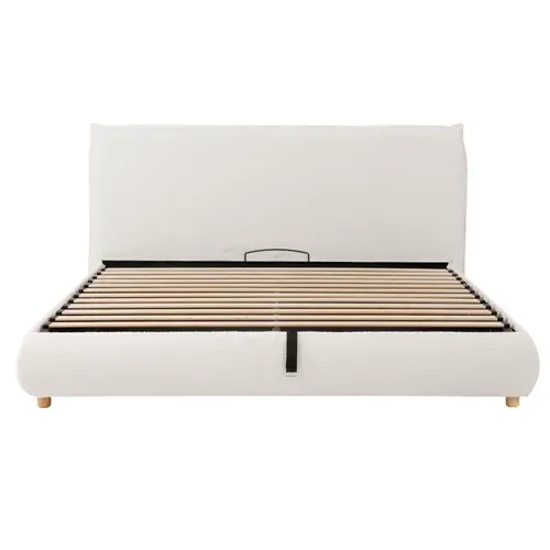 Lit Coffre 180x200 Cm, Lit Double, Sommier à Lattes, Coffre Hydraulique, Tête De Lit, Blanc