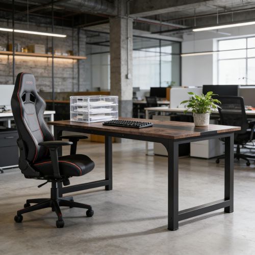 Bureau Droit Avec Large Plateau, Pour Bureau, Structure Stable, Métal