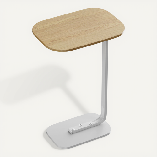 Table de canapé -Table d’appoint compacte - Plateau en bois - Structure Métal -Naturel+Blanc