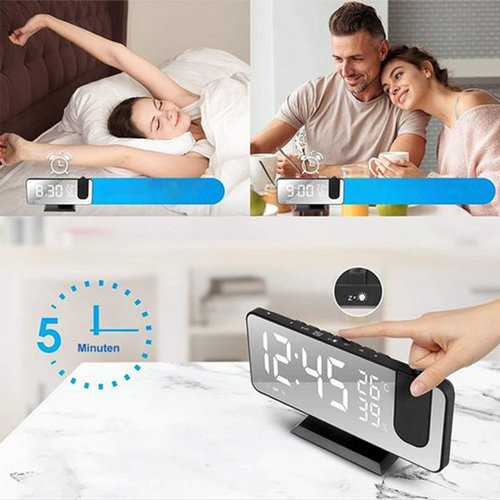 Réveil Numérique - Réveil Projecteur LED Avec Double Alarme Et Écran Rotatif 180° - USB - Abs Noir