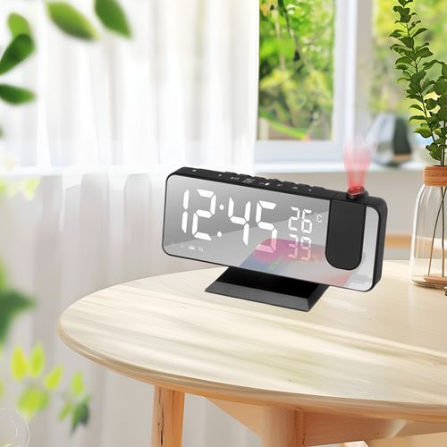 Réveil Numérique - Réveil Projecteur LED Avec Double Alarme Et Écran Rotatif 180° - USB - Abs Noir
