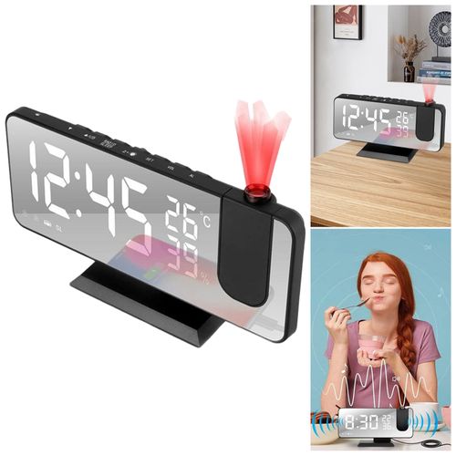 Réveil Numérique - Réveil Projecteur LED Avec Double Alarme Et Écran Rotatif 180° - USB - Abs Noir
