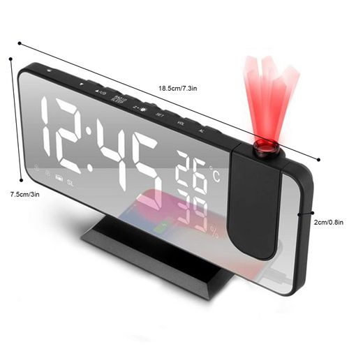 Réveil Numérique - Réveil Projecteur LED Avec Double Alarme Et Écran Rotatif 180° - USB - Abs Noir