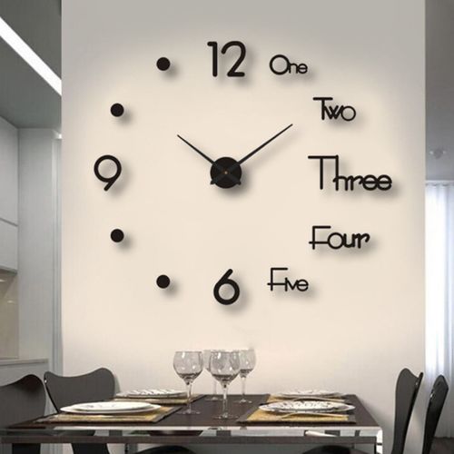 Horloge Murale 3d Moderne - Silencieuse -autocollante Décorative -maison, Bureau Ou Restaurant -noir