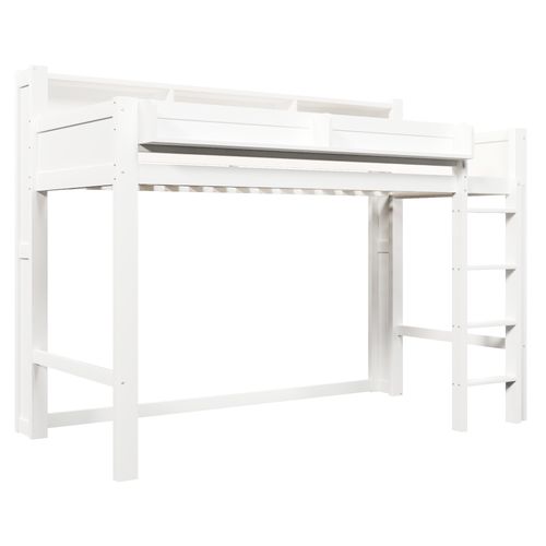 Lit Mezzanine 90 X 200 Cm, Lit Simple Avec LED, USB Et 3 Rangements, Structure Stable, Blanc