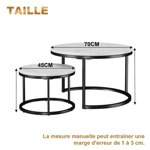 Tables Basses Gigognes - Lot De 2 - Table Basse Miniature - Gain De Place - Blanc