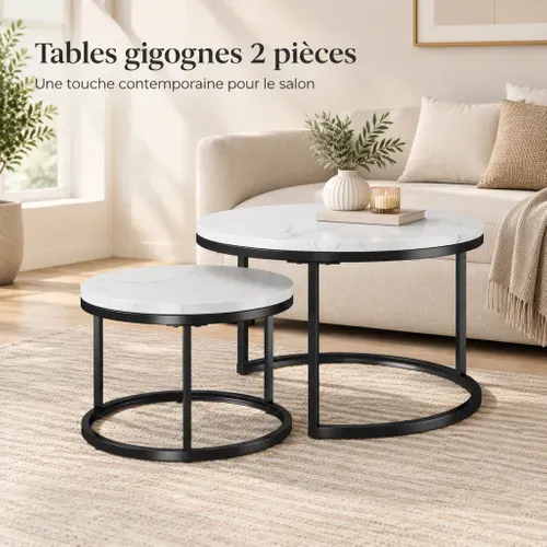 Tables Basses Gigognes - Lot De 2 - Table Basse Miniature - Gain De Place - Blanc