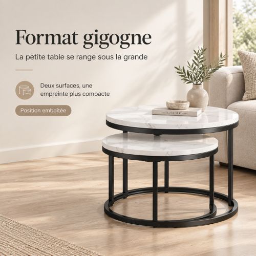 Tables Basses Gigognes - Lot De 2 - Table Basse Miniature - Gain De Place - Blanc