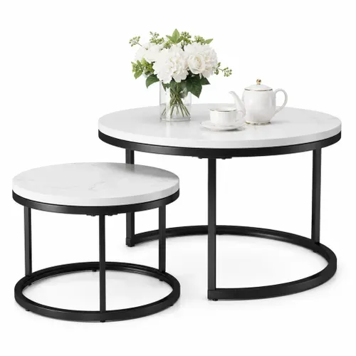 Tables Basses Gigognes - Lot De 2 - Table Basse Miniature - Gain De Place - Blanc
