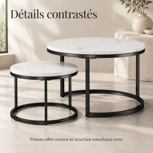 Tables Basses Gigognes - Lot De 2 - Table Basse Miniature - Gain De Place - Blanc