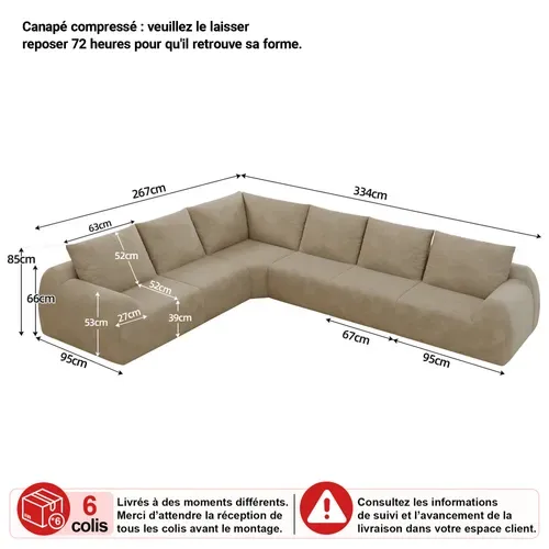 Canapé Compressé, Canapé D'angle Avec Cossins, Assise En Mousse Haute élasticité, Chenille, Kaki