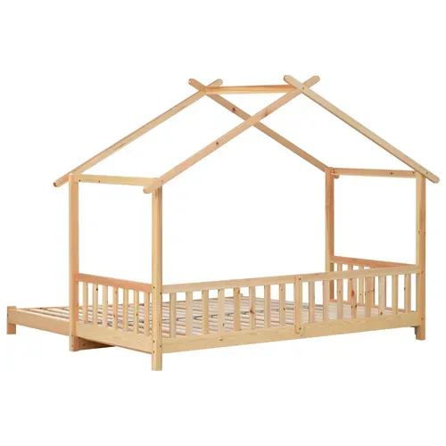 Lit Cabane Extensible Naturel 90/180x200 Cm, Convertible Simple/double Pour Enfant