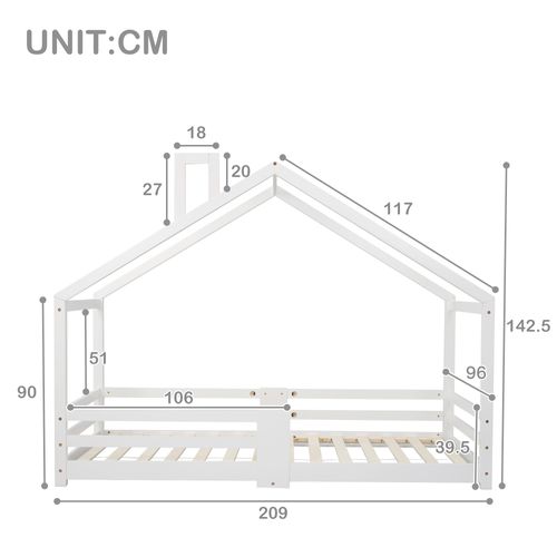 Lit Enfant Cabane Blanc 90 X 200 Cm Avec Barrières Et Sommier à Lattes