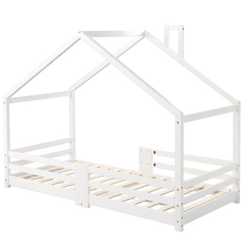 Lit Enfant Cabane Blanc 90 X 200 Cm Avec Barrières Et Sommier à Lattes