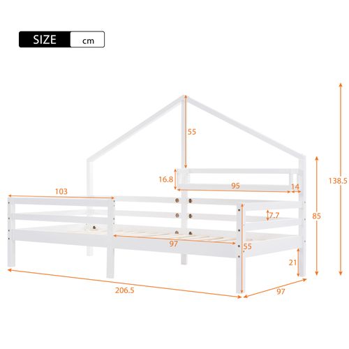 Lit Cabane Enfant Blanc 90x200 Cm Avec Étagère, Style Scandinave