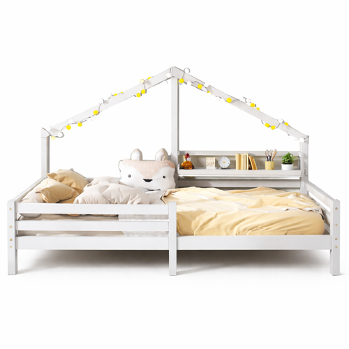 Lit Cabane Enfant Blanc 90x200 Cm Avec Étagère, Style Scandinave