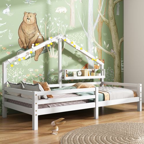 Lit Cabane Enfant Blanc 90x200 Cm Avec Étagère, Style Scandinave