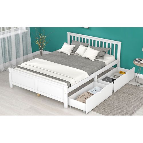 Lit Double Blanc 140x200 Cm Avec 2 Tiroirs De Rangement Pour Chambre