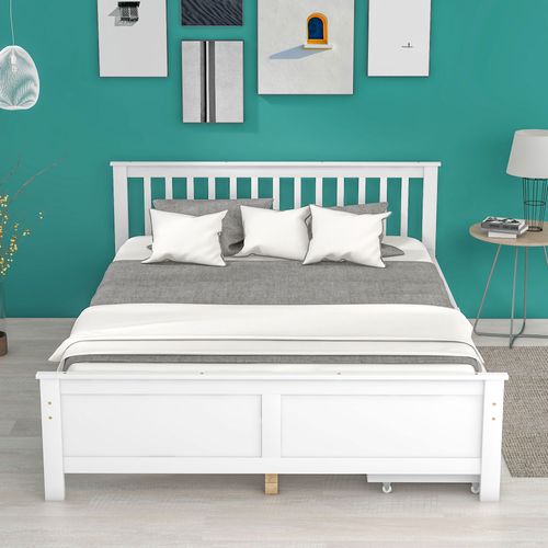 Lit Double Blanc 140x200 Cm Avec 2 Tiroirs De Rangement Pour Chambre