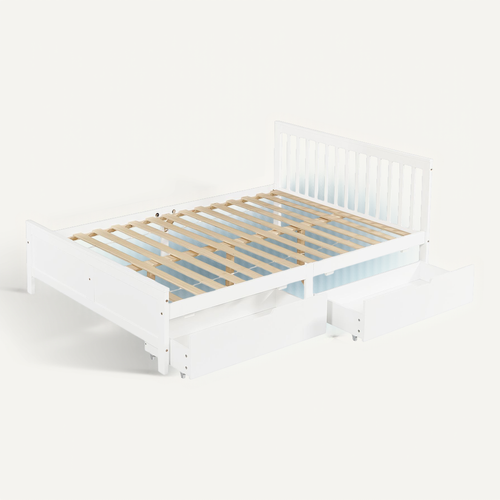 Lit Double Blanc 140x200 Cm Avec 2 Tiroirs De Rangement Pour Chambre