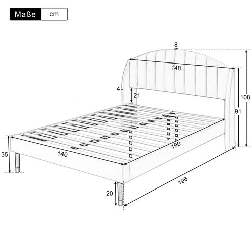 Lit Rembourré 140x190 Cm Avec Sommier à Lattes Tête De Lit Velours Beige
