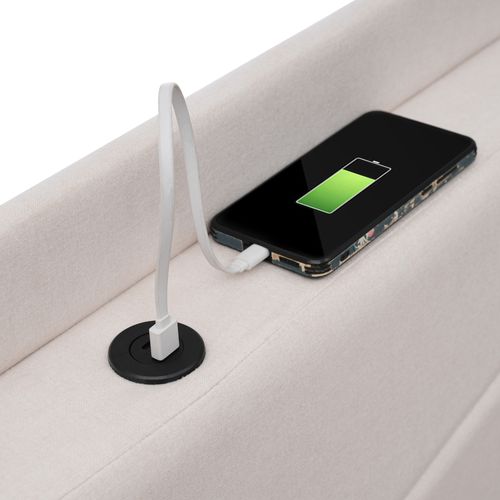 Lit Coffre 140x200 Cm Avec Sommier à Lattes Tête De Lit Avec Ports USB/type-c Beige