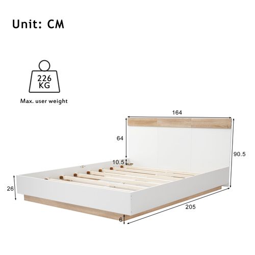 Lit Double Blanc Et Chêne Sonoma 160x200 Cm Avec Tête De Lit, Sommier Inclus