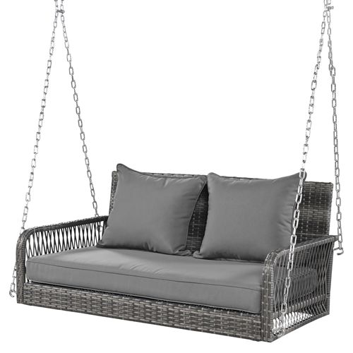 Balancelle De Jardin 113 Cm Avec Structure En Rotin Tressé, Grise