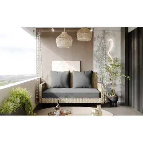 Balancelle De Jardin 113 Cm Avec Structure En Rotin Tressé Beige