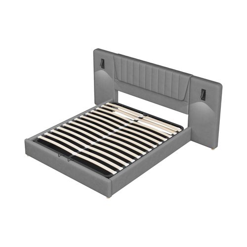 Lit Coffre 180x200 Cm Avec Rangement Hydraulique En Velours Gris