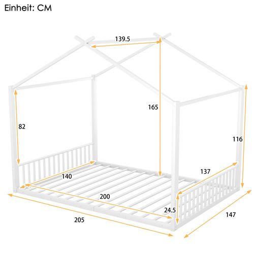 Lit Enfant Cabane Blanc 140x200 Cm En Métal, Pour Chambre