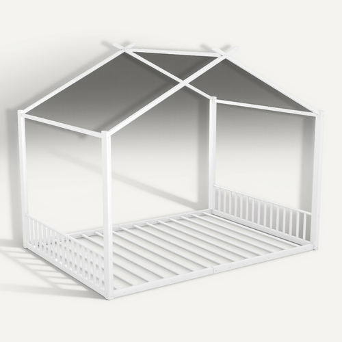 Lit Enfant Cabane Blanc 140x200 Cm En Métal, Pour Chambre