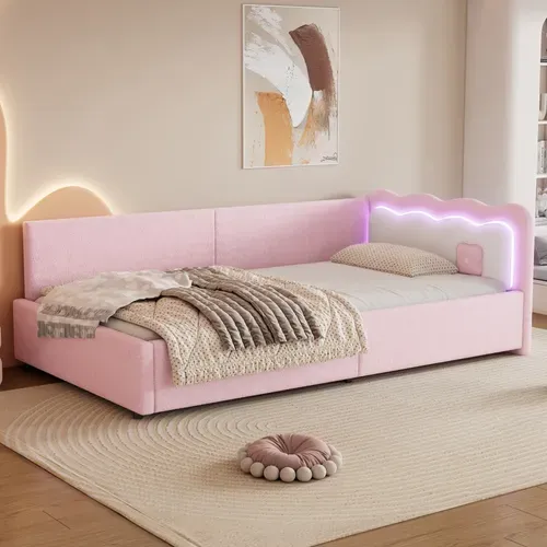 Lit Rose 90x200 Cm Avec Éclairage LED D’ambiance Pour Chambre
