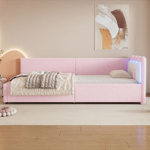 Lit Rose 90x200 Cm Avec Éclairage LED D’ambiance Pour Chambre