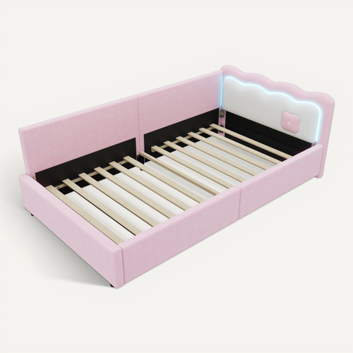 Lit Rose 90x200 Cm Avec Éclairage LED D’ambiance Pour Chambre