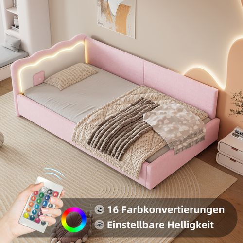 Lit Rose 90x200 Cm Avec Éclairage LED D’ambiance Pour Chambre