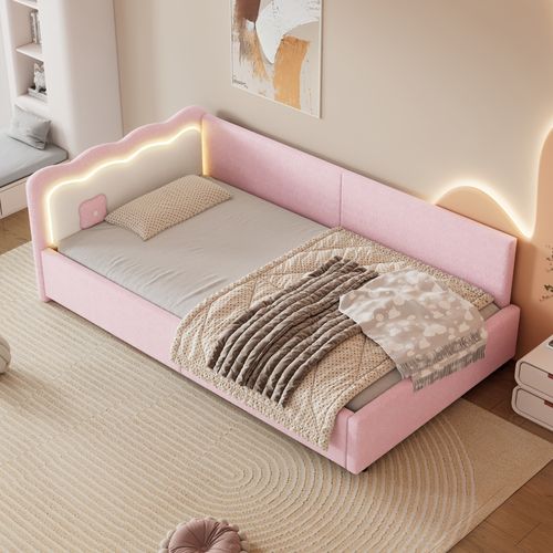 Lit Rose 90x200 Cm Avec Éclairage LED D’ambiance Pour Chambre