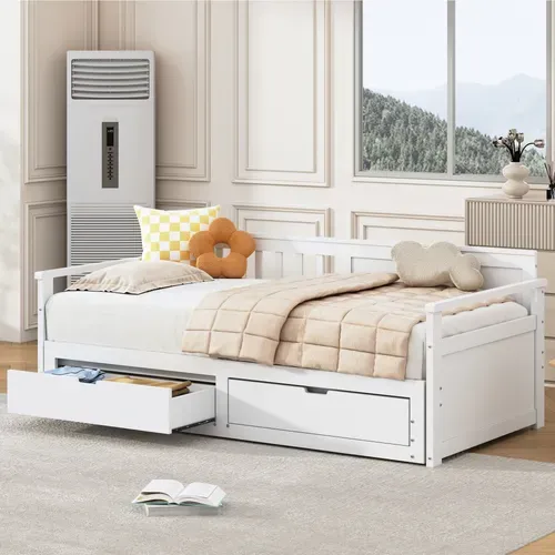 Lit Blanc 90/180 X 190 Avec Tiroirs Et Lit Gigogne, Convertible