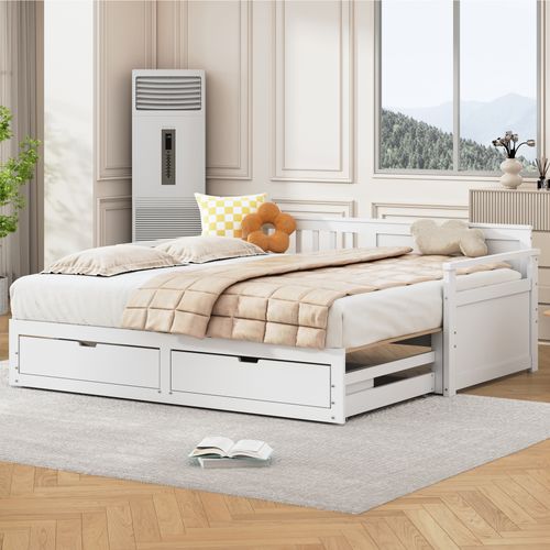Lit Blanc 90/180 X 190 Avec Tiroirs Et Lit Gigogne, Convertible