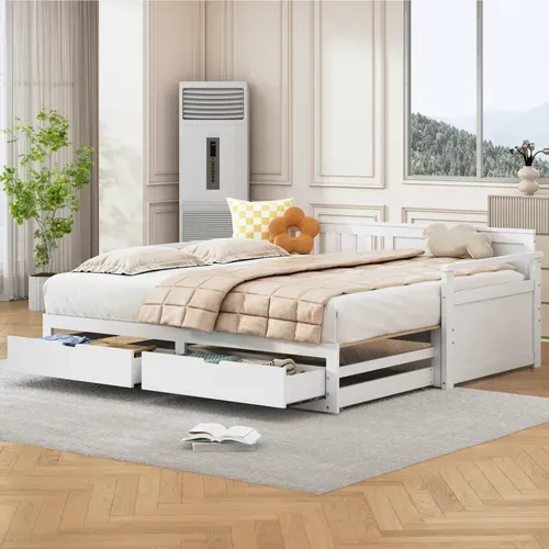 Lit Blanc 90/180 X 190 Avec Tiroirs Et Lit Gigogne, Convertible