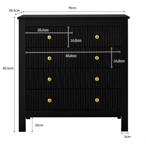 Commode Noire 5 Tiroirs 79 Cm Pour Rangement