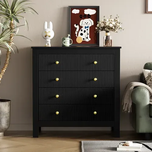Commode Noire 5 Tiroirs 79 Cm Pour Rangement