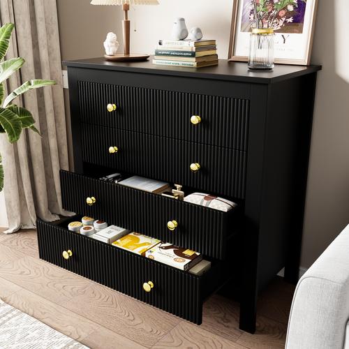 Commode Noire 5 Tiroirs 79 Cm Pour Rangement