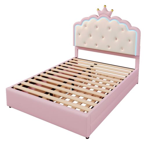 Lit Enfant Capitonné Rose 140x200 Cm Avec Sommier Et Lit Gigogne