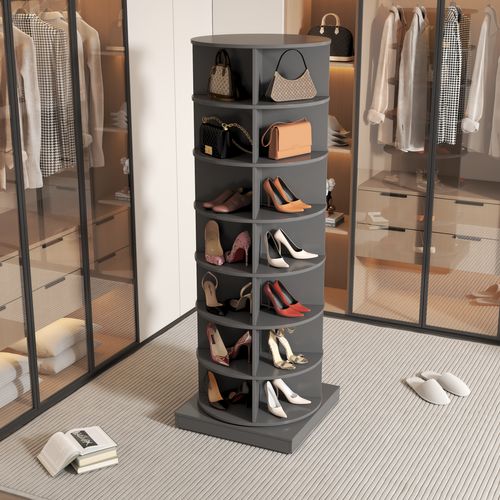 Meuble à Chaussures Rotatif 360° 28 Paires Avec Structure En Mdf Gris