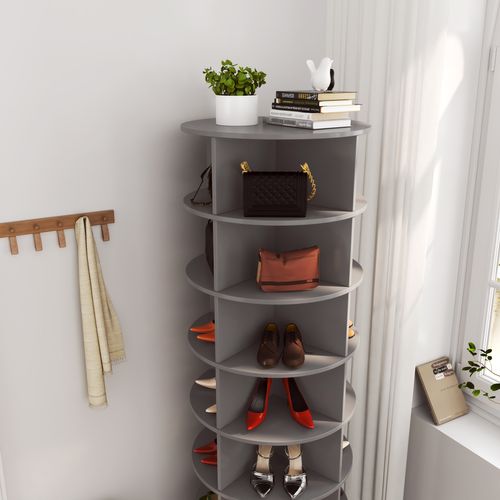 Meuble à Chaussures Rotatif 360° 28 Paires Avec Structure En Mdf Gris
